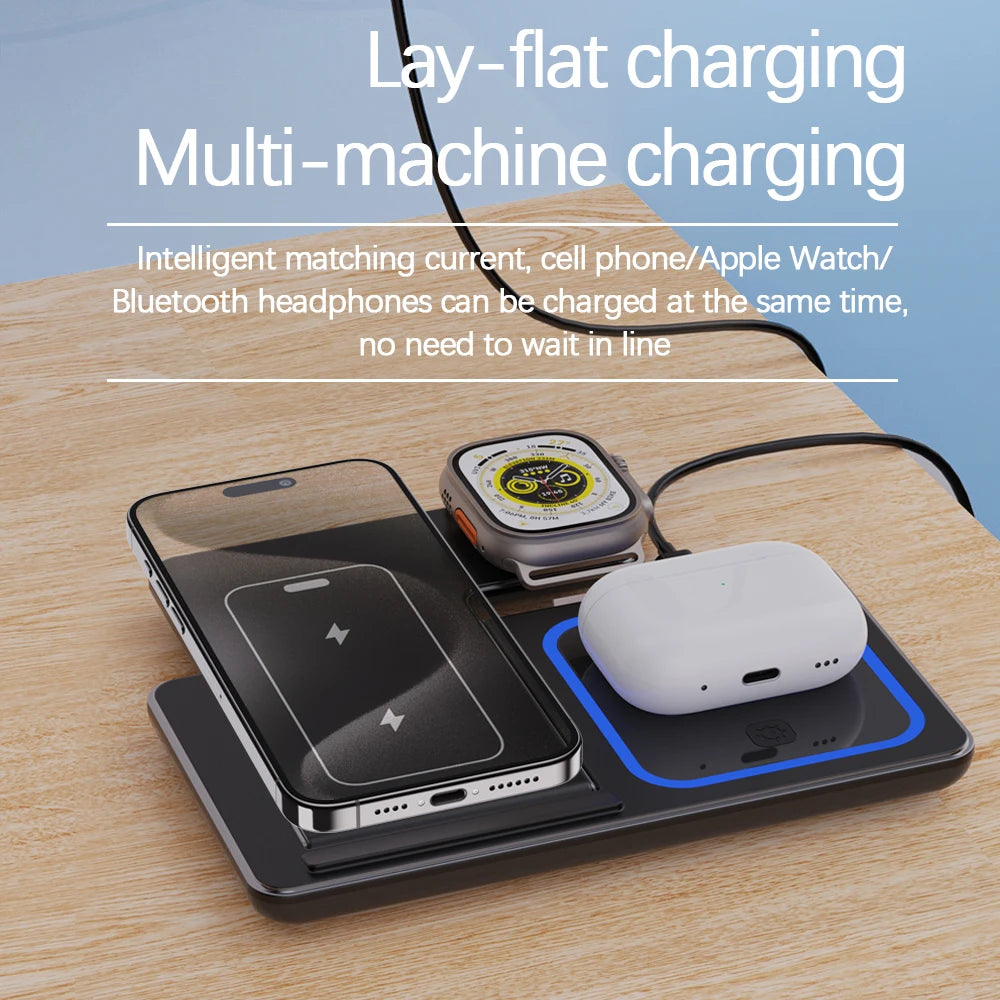 3 in 1 Foldable Charging Station, LED Fast Wireless Charger Stand