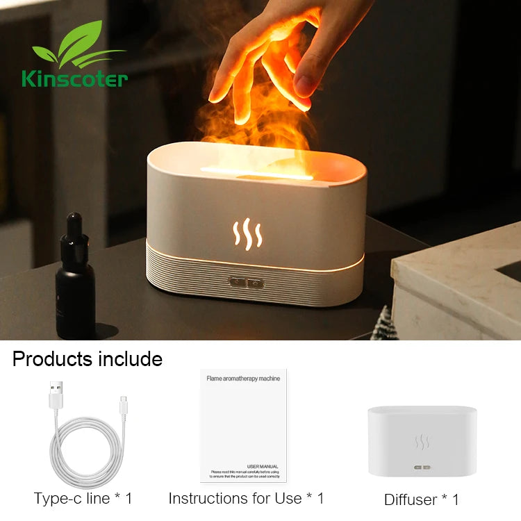 Air Humidifier, Led Essential Oil Flame Lamp