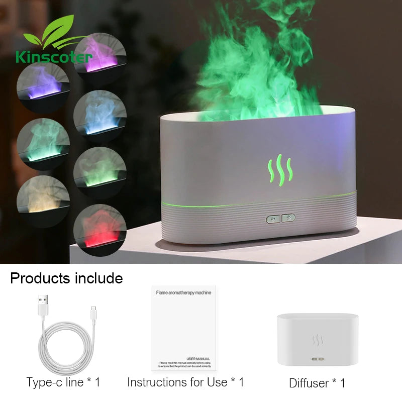 Air Humidifier, Led Essential Oil Flame Lamp